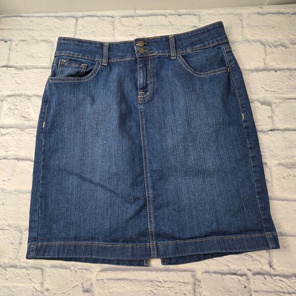 Old Navy Perfect Pencil Denim Skirt Yuki Dark Wash Back Vent size 10 Modest - Picture 1 of 9